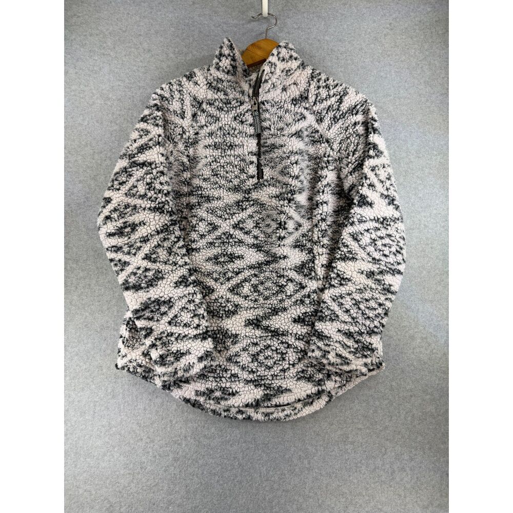 Cozy Sherpa Women’s Medium Gray Black Quarter Zip Fleece Pullover 3608